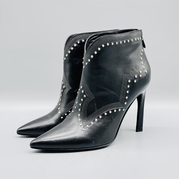 Sigerson Morrison Boots Womens 10 Black Leather Studded High Heel Pointed Toe - Picture 3 of 10